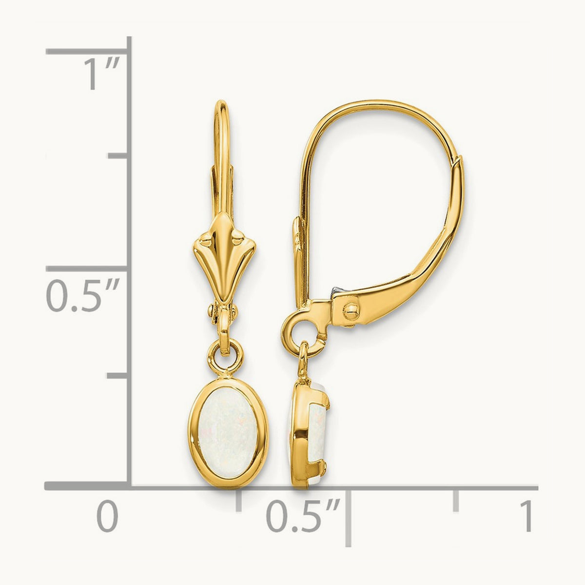 6x4 Oval Bezel October/Opal Leverback Earrings — 14K Yellow Gold