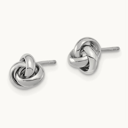 Polished Knot Post Earrings, 14K White Gold