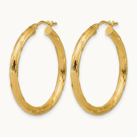 Polished and Grooved Round Hoop Earrings, 10K — Leslie's