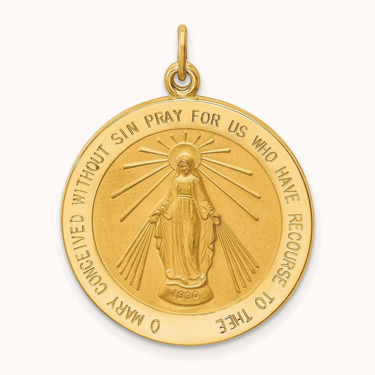 Solid Polished/Satin Round Miraculous Medal, 14K
