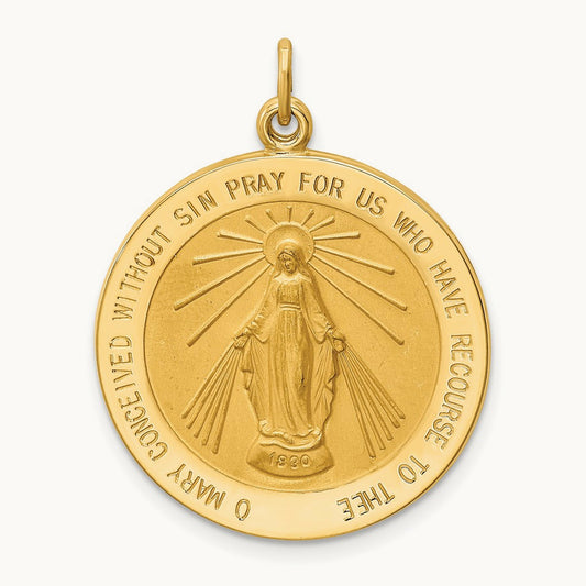 Solid Polished/Satin Round Miraculous Medal, 14K