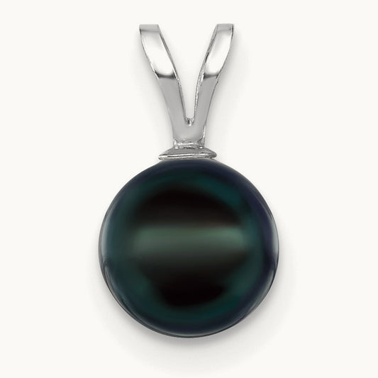 7- Round Black Saltwater Akoya Pendant, 8mm, 14K White Gold