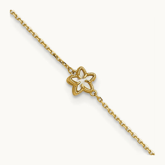 Polished Mother of Pearl Flower 9in Plus 1in ext. Anklet, 14K