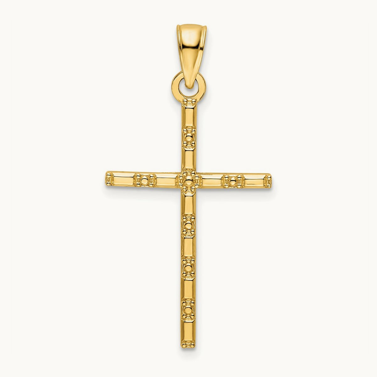 Polished Beaded Cross Pendant, 14K