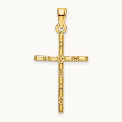 Polished Beaded Cross Pendant, 14K