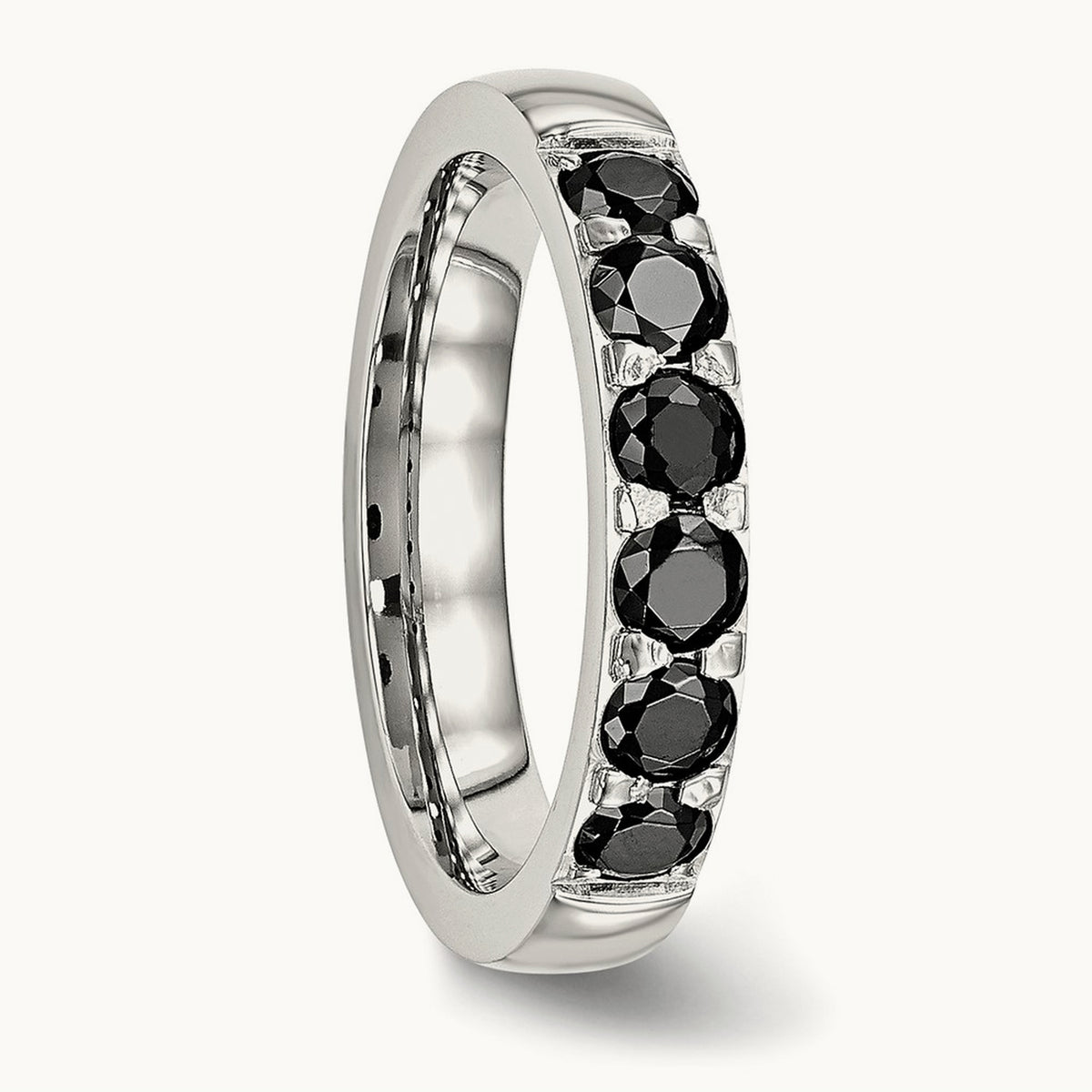 Stainless Steel Polished Black CZ 4mm Band