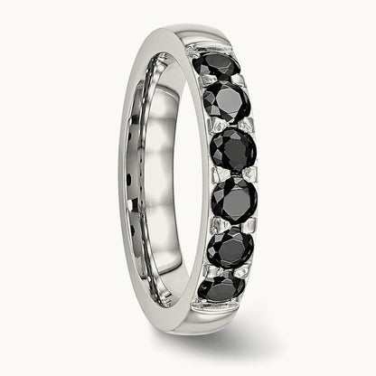 Stainless Steel Polished Black CZ 4mm Band