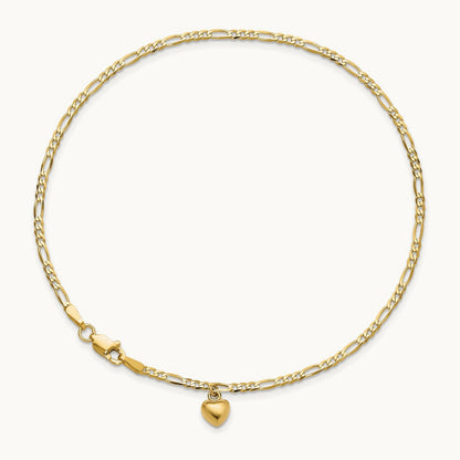 Figaro Link with Dangling Heart Anklet, 14K