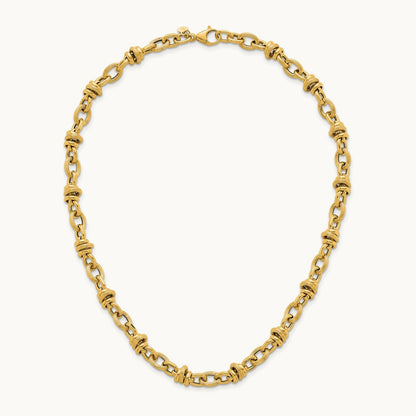 Polished and Textured Fancy Link 18in Necklace, 14K