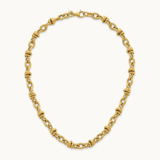 Polished and Textured Fancy Link 18in Necklace, 14K