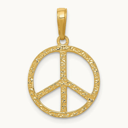 Textured Peace Sign Pendant, 14K