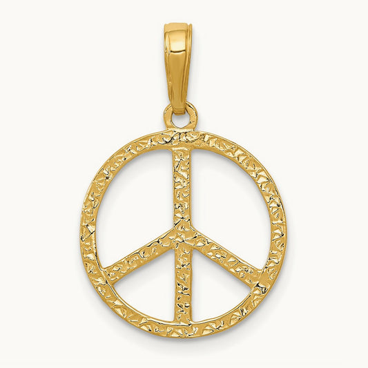 Textured Peace Sign Pendant, 14K