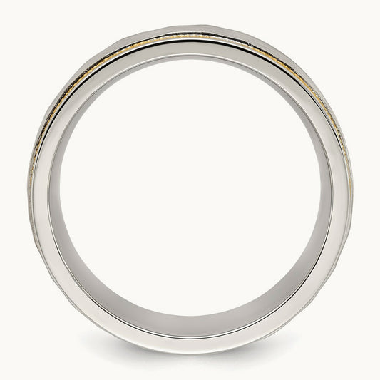 Brushed and Polished Hammered Yellow IP-plated Band, Stainless Steel