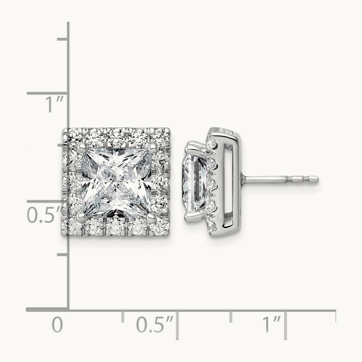 Princess Halo Post Earrings, 0.50-7.50 ct tw Lab-Grown Diamond — 7 5/8 ct, 14K White Gold