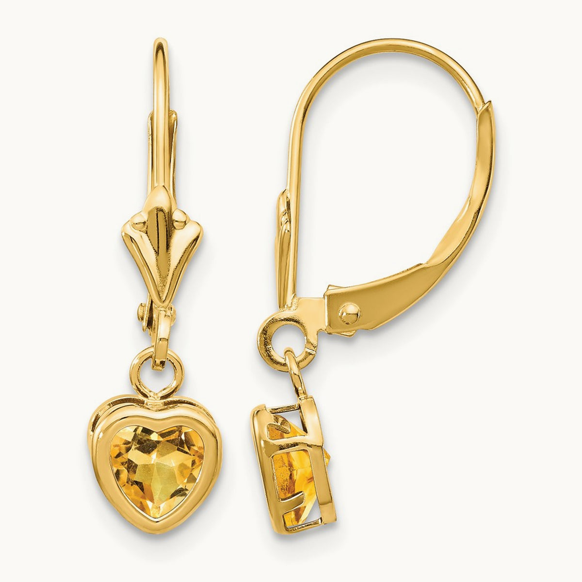 Heart Citrine Earrings, 5mm, 14K