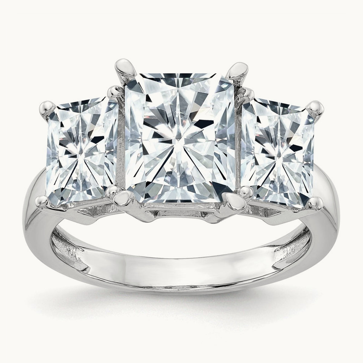 Octagon Radiant 3-Stone Engagement Ring Mounting — 14K White Gold