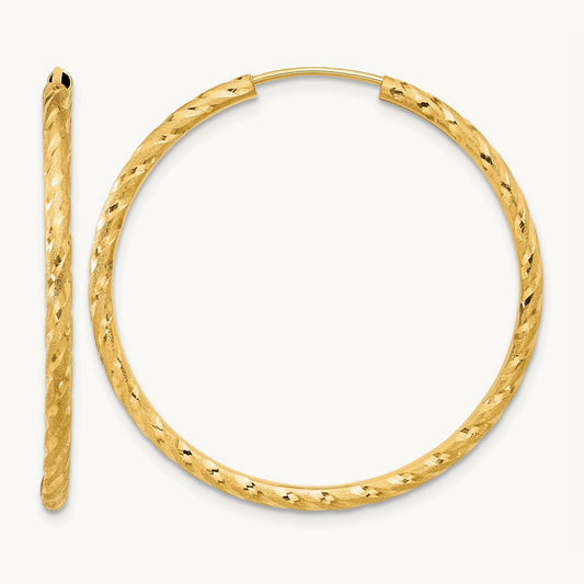 Polished and Satin D/C Endless Hoop Earrings, 2.00mm, 14K