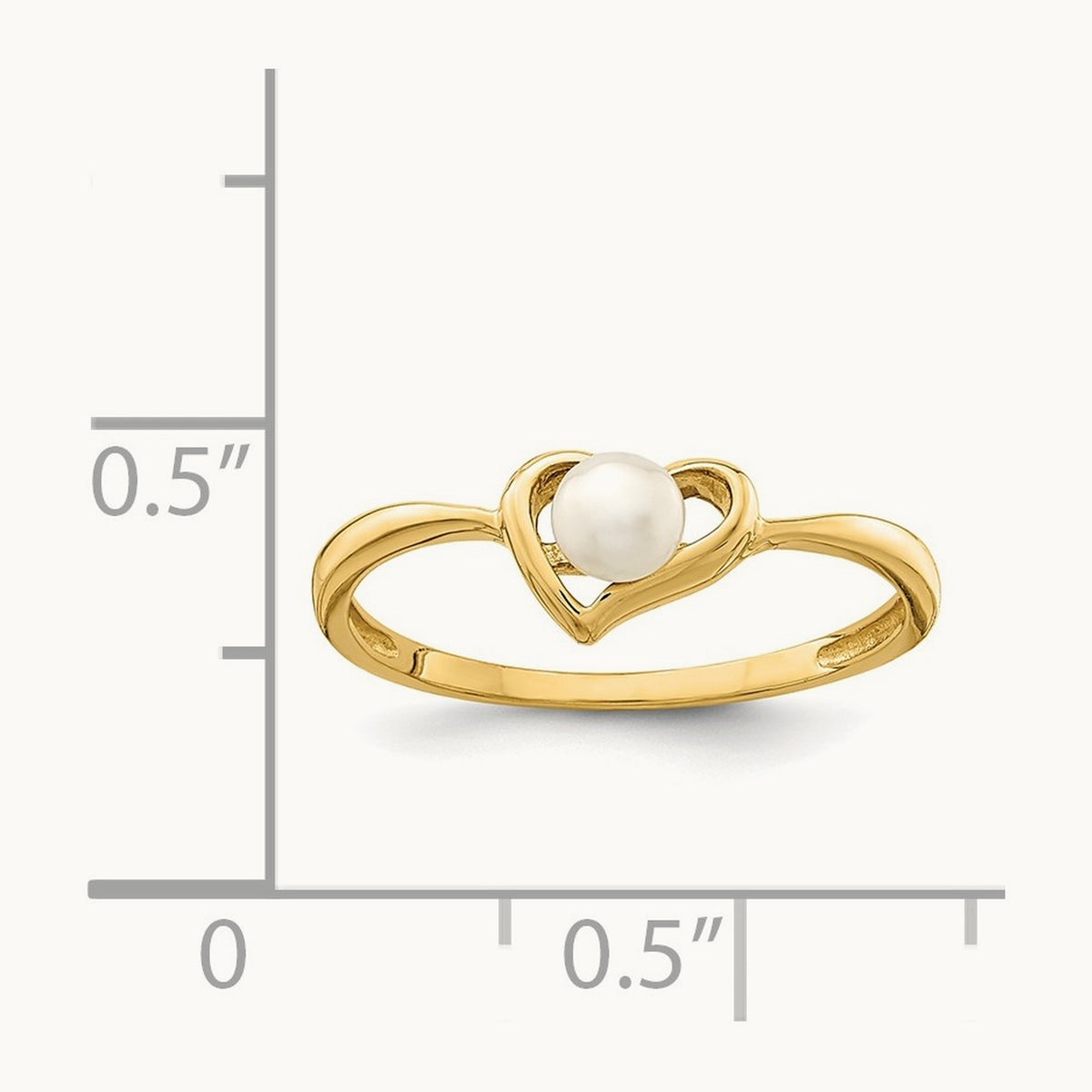 Madi K 3- White Button Freshwater Cultured Pearl Heart Ring, 4mm, 14K