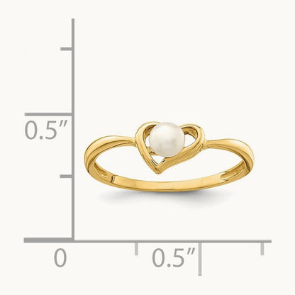 Madi K 3- White Button Freshwater Cultured Pearl Heart Ring, 4mm, 14K