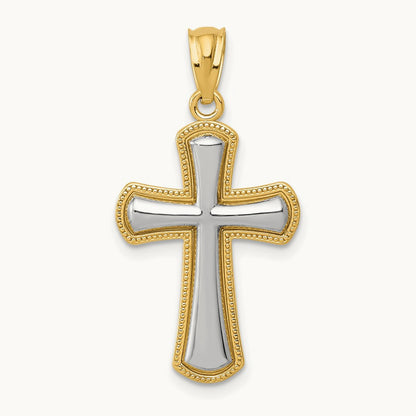 Rhodium Polished Cross Pendant, 14K