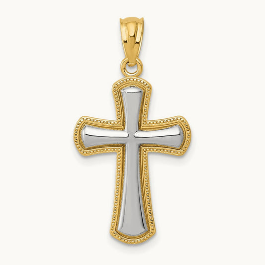 Rhodium Polished Cross Pendant, 14K