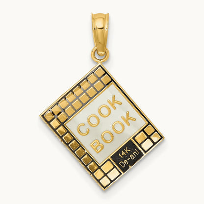 W/ Black Enamel 3-D Cook Book Charm, 14K