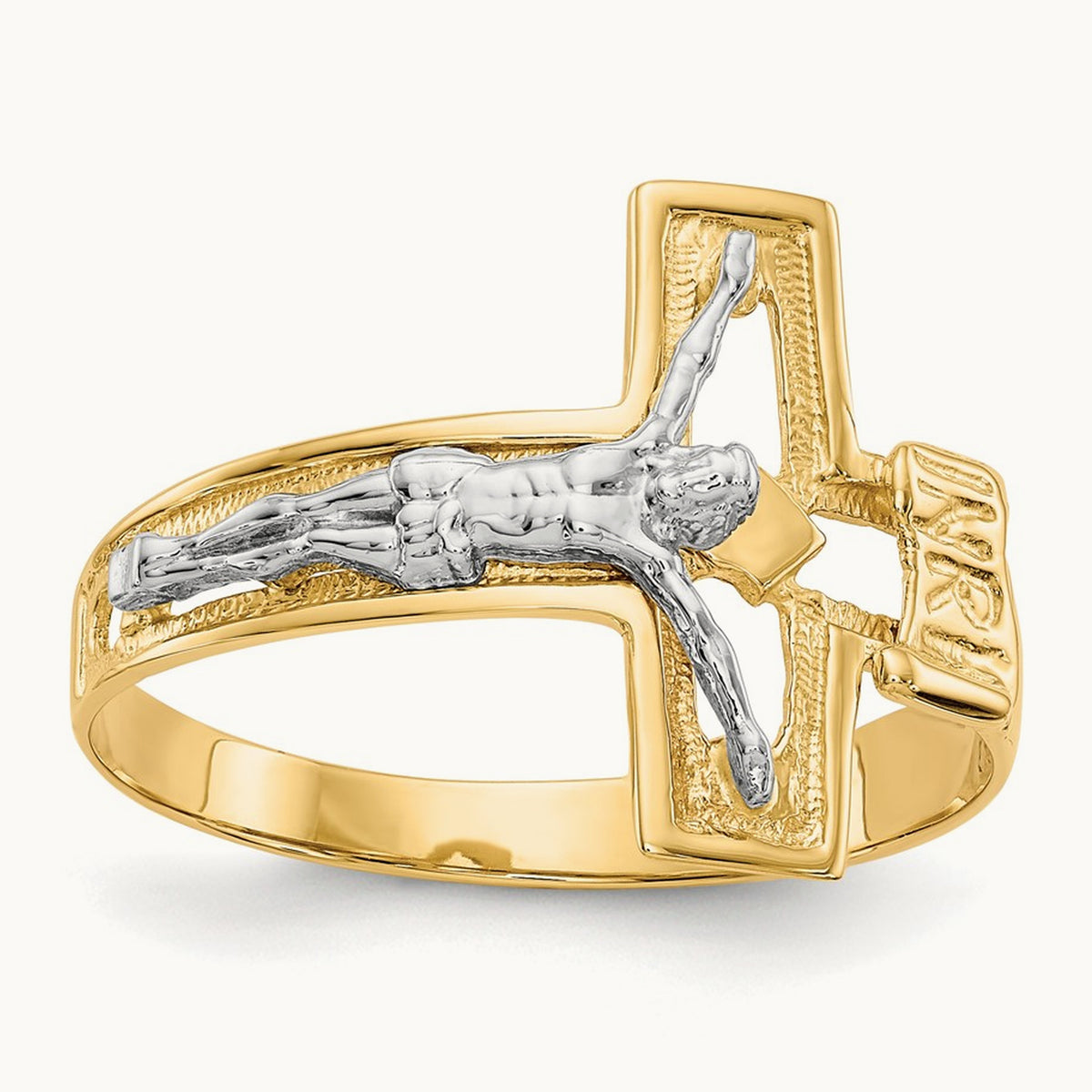 Crucifix Men's Ring, 14K Two-tone
