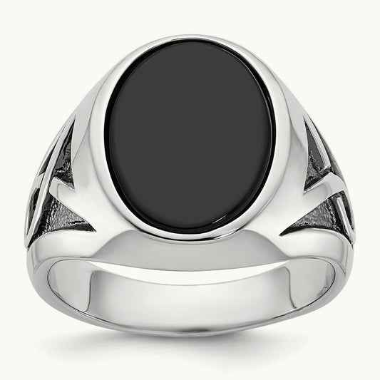 IBGoodman Men's w/Black Rhodium Onyx Complete Ring, 14K White Gold