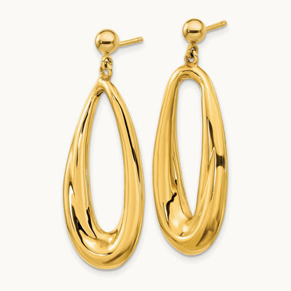 Polished Hollow Oval Hollow Post Dangle Earrings, 14K