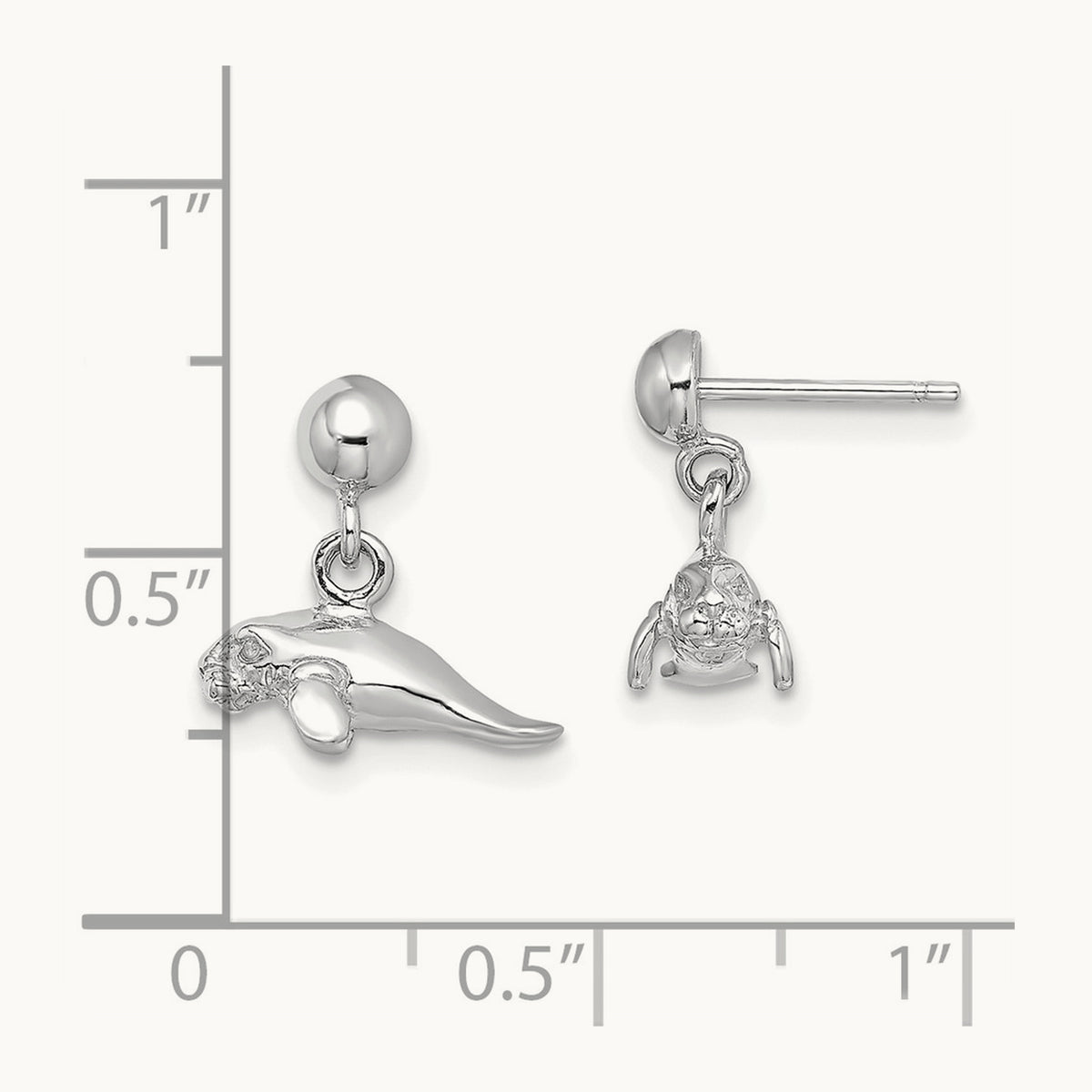 3-D Polished Mini Manatee Dangle Earrings — 14K White Gold