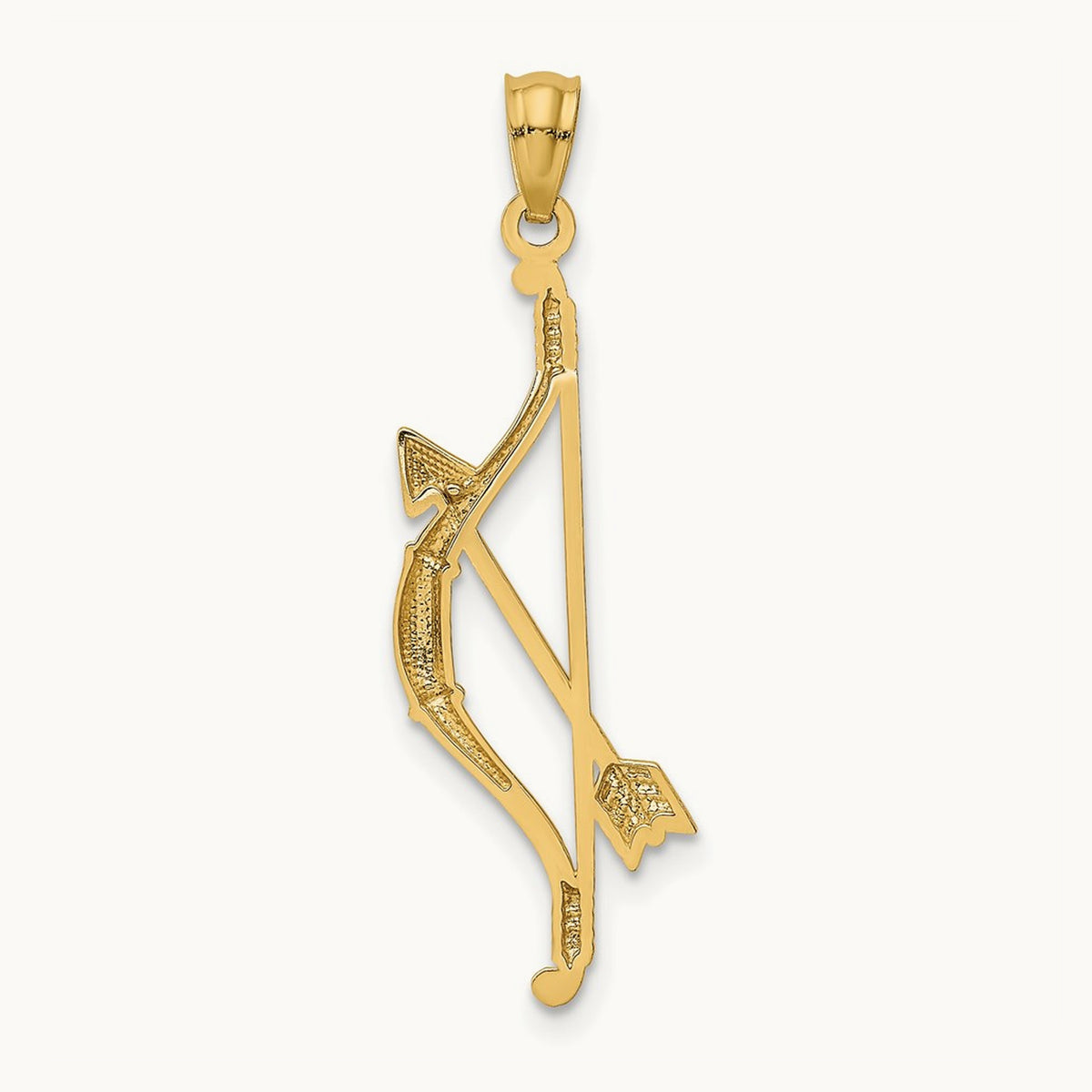 Polished and Textured Bow and Arrow Pendant — 14K Yellow Gold