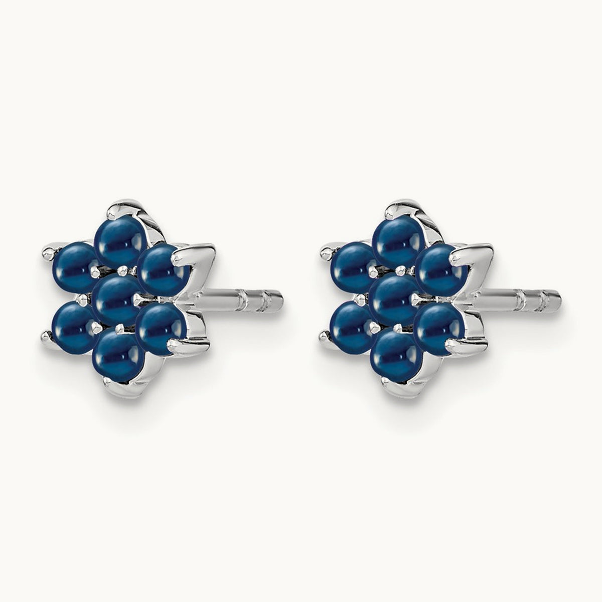 Sapphire Floral Post Earrings, 14K White Gold