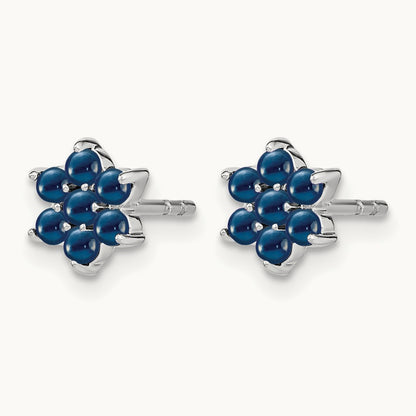Sapphire Floral Post Earrings, 14K White Gold