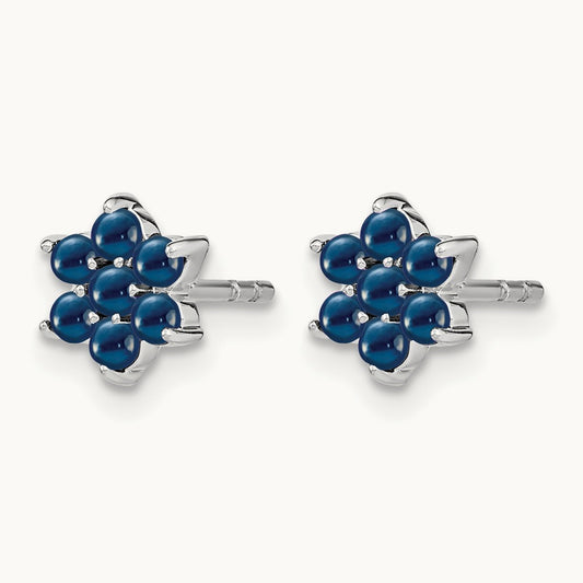 Sapphire Floral Post Earrings, 14K White Gold