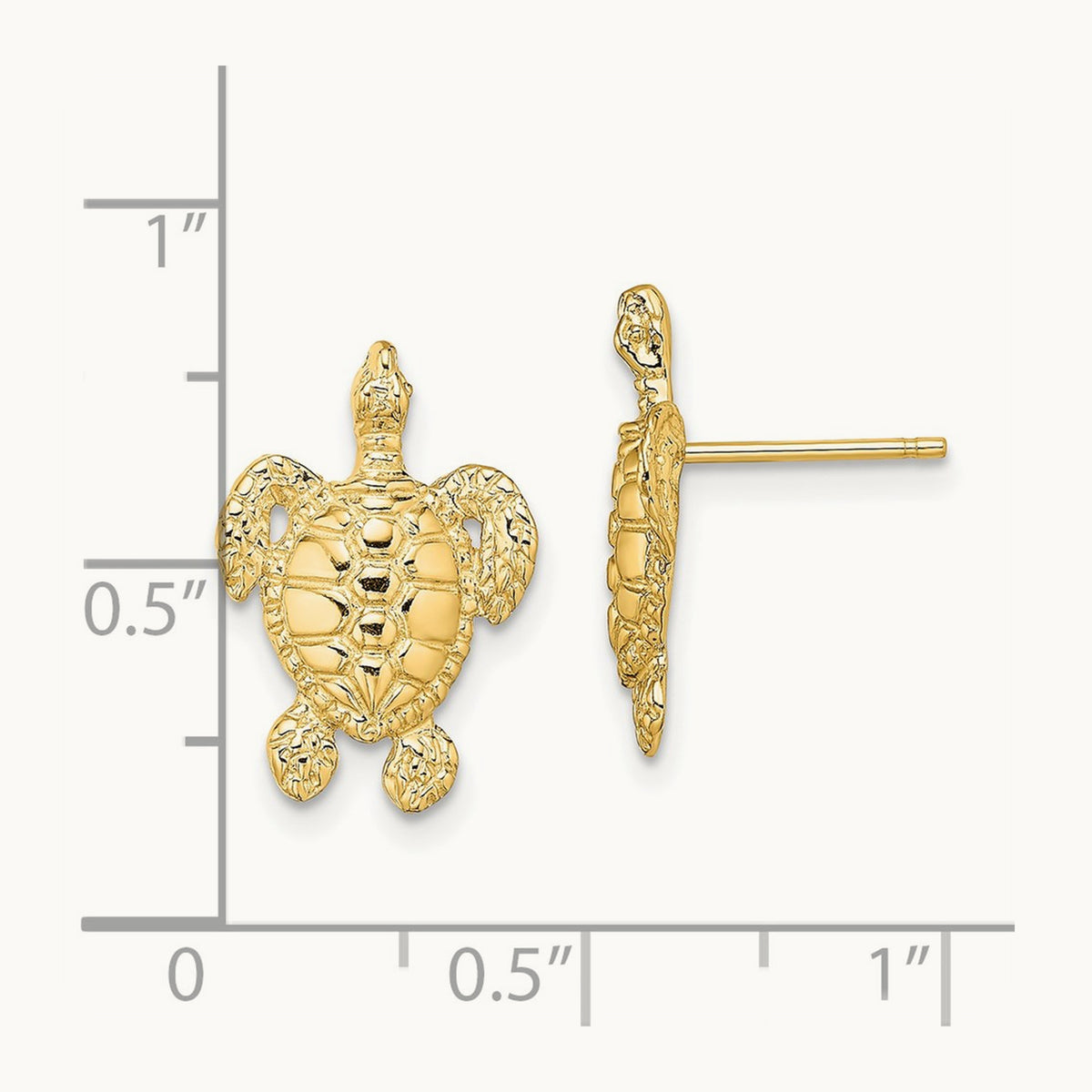 Polished and Textured Sea Turtle Post Earrings, 14K