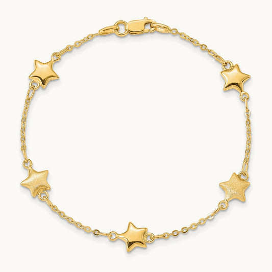 Brushed & Polished Stars Bracelet, 14K