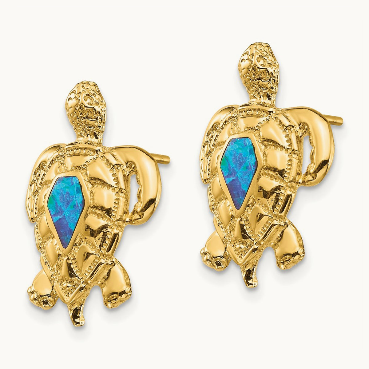 Created Opal Turtle Post Earrings, 14K