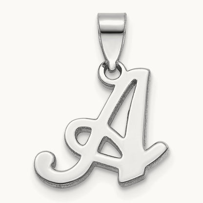 White Gold Script Letter A Initial Pendant, 14K White Gold
