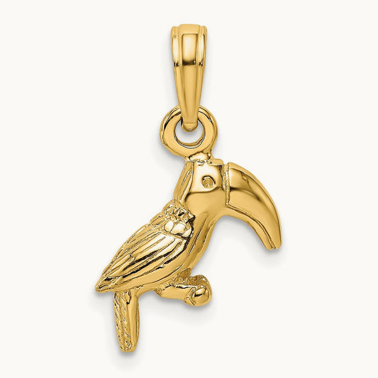 3-D Textured/Polished Toucan Bird Charm, 14K