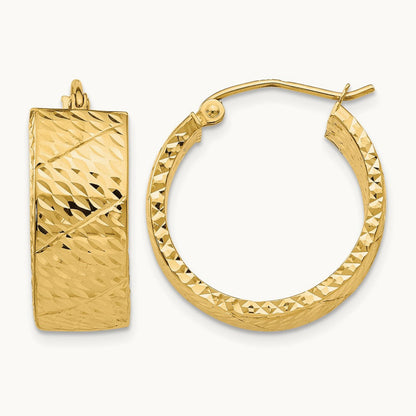 Diamond Cut Hoop Earrings, 14K