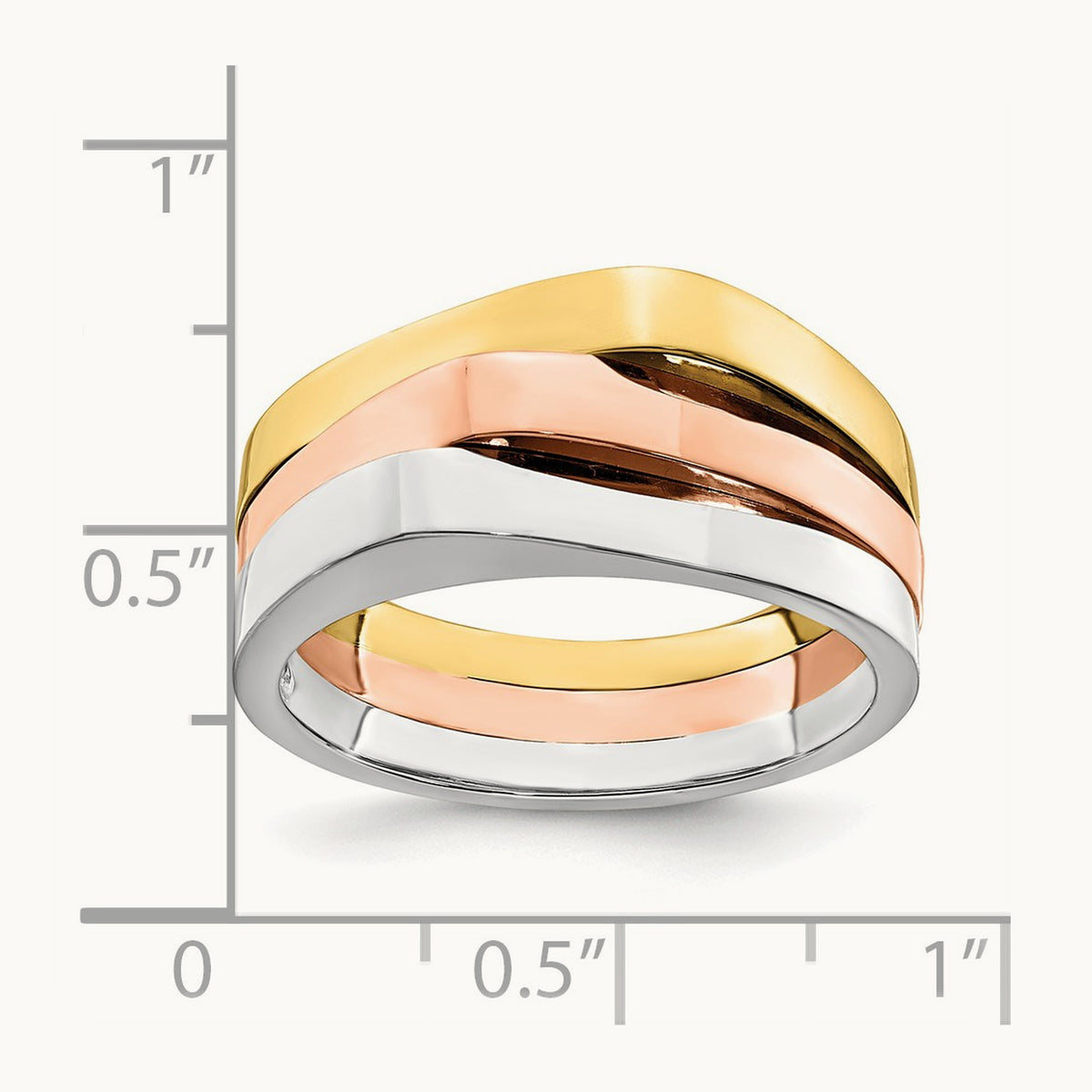 Tri-Color Triple Peaked Top Band, 14K