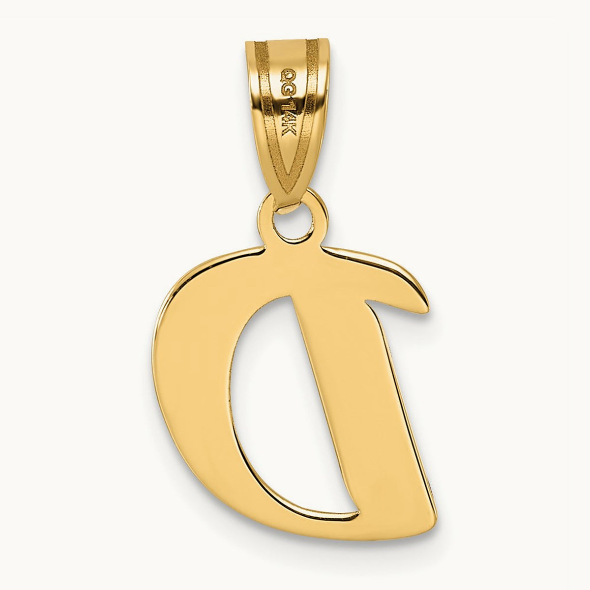 Polished Script Initial Pendant — 14K Yellow Gold, D