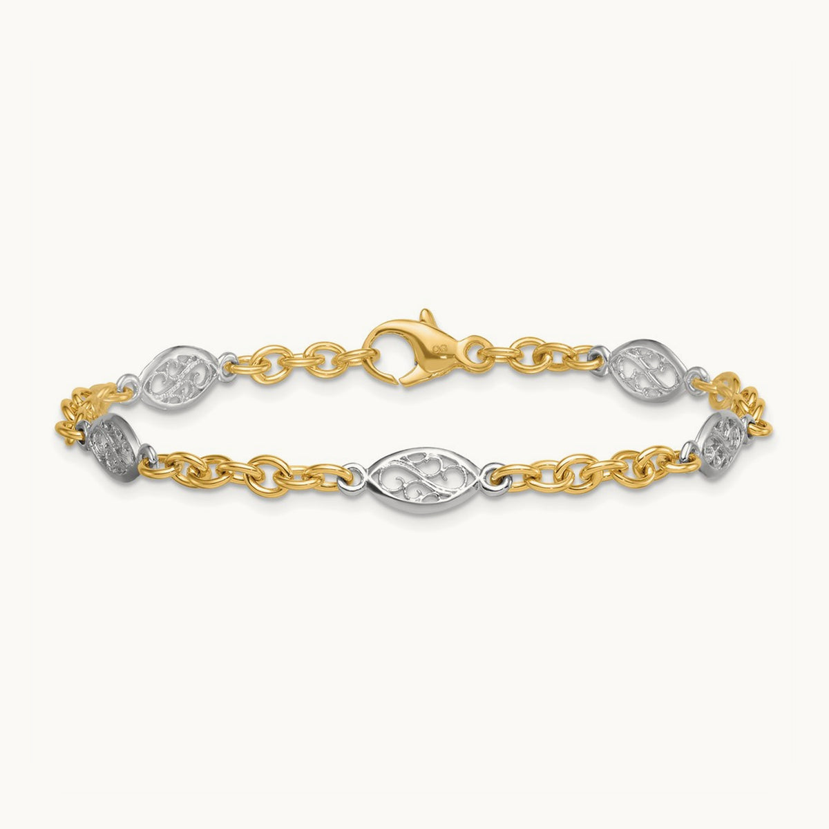 Polished Fancy Chain Bracelet, 6.5mm, 14K Two-tone