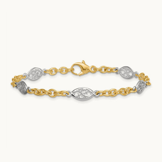 Polished Fancy Chain Bracelet, 6.5mm, 14K Two-tone