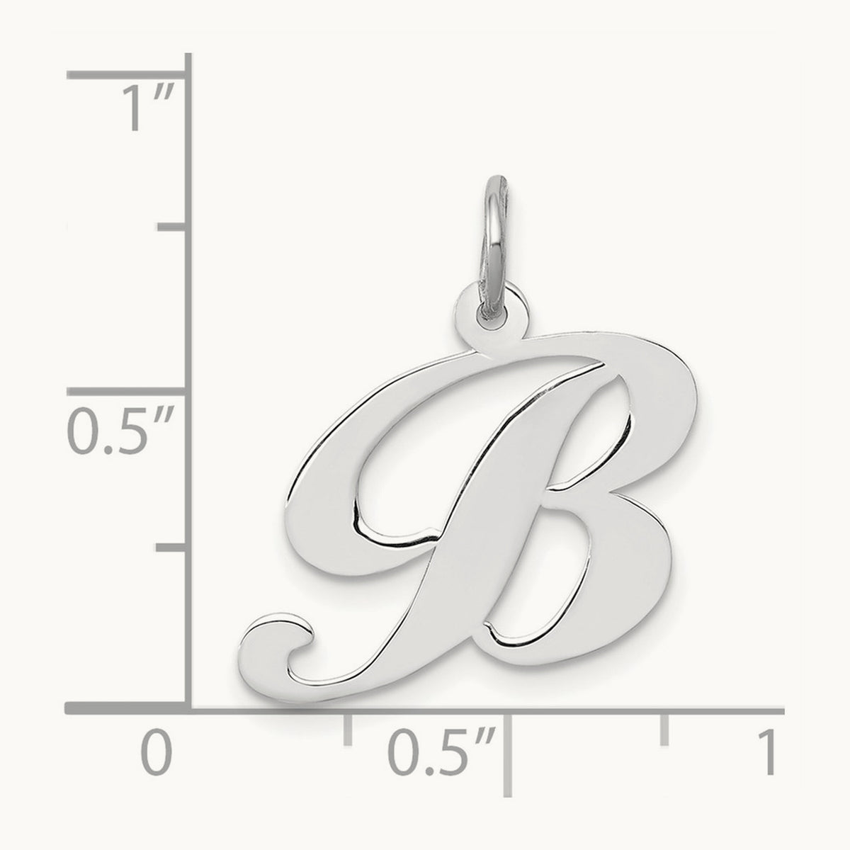 Medium Fancy Script Initial Charm — 14K White Gold, B