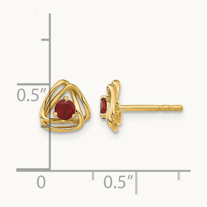 Garnet Post Earrings — 14K Yellow Gold