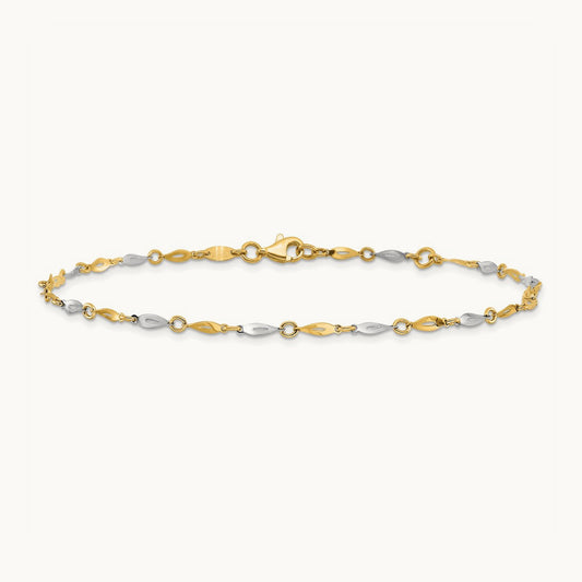 Polished 9in Plus 1in ext. Anklet, 14K Two-tone
