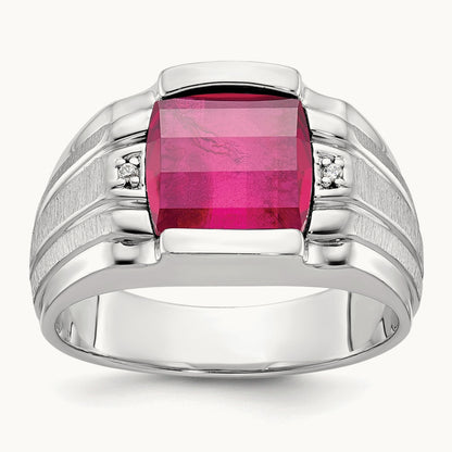 IBGoodman Satin Cr. Ruby/Diamond Complete Ring, 14K White Gold