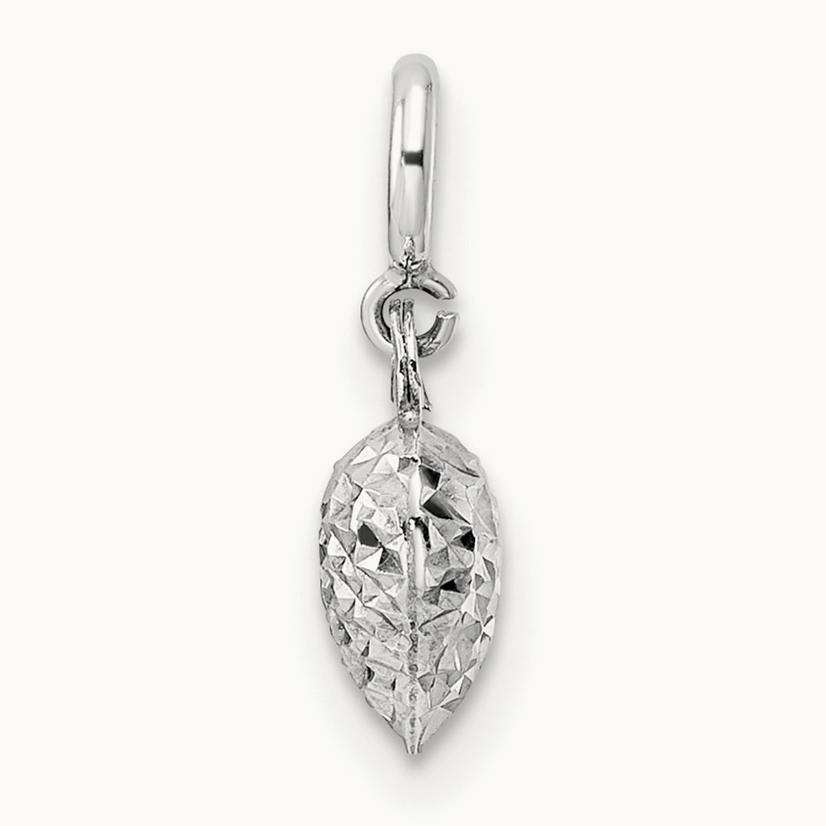Diamond-cut Heart Spring Ring Charm Pendant — 14K White Gold