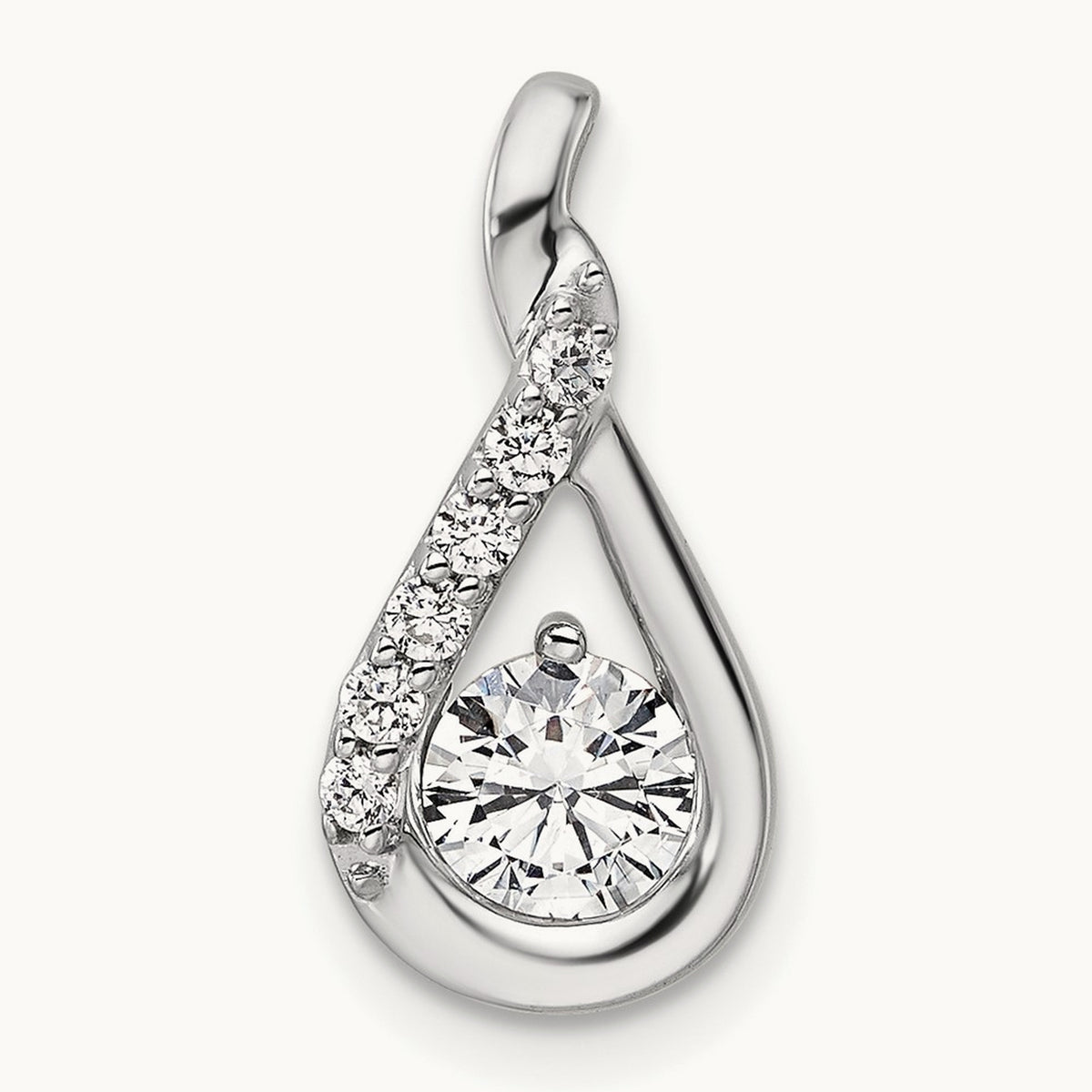 Polished Diamond Complete Tear-drop Chain Slide, 14K White Gold